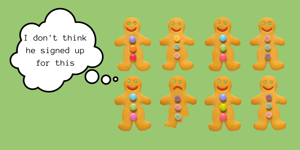 A half eaten gingerbread man to illustrate that some art exhibitions are not what you sign up for !