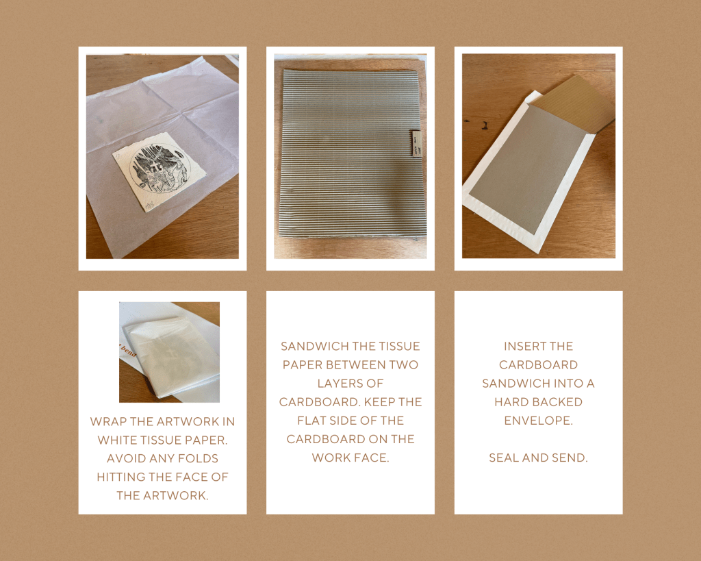 Step by step wrapping process for shipping artwork to buyers 