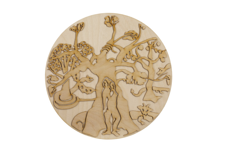 'The New Creation', laser cut wood, 30cm diameter Charlie Kirkham 