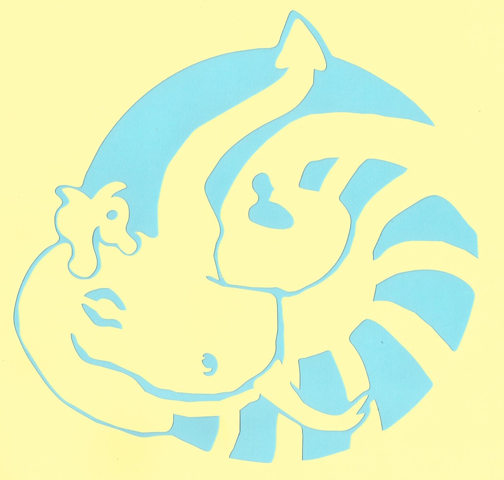 'Coiling Saint George (yellow on blue)' two layer papercut, 30x30cm Charlie Kirkham