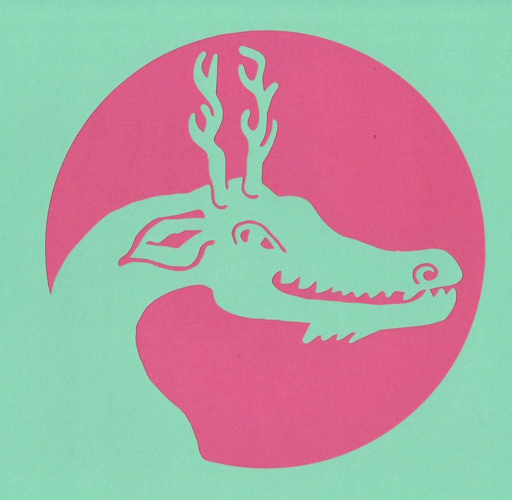 'Dragon Head (green on pink)', 30x30cm Charlie Kirkham
