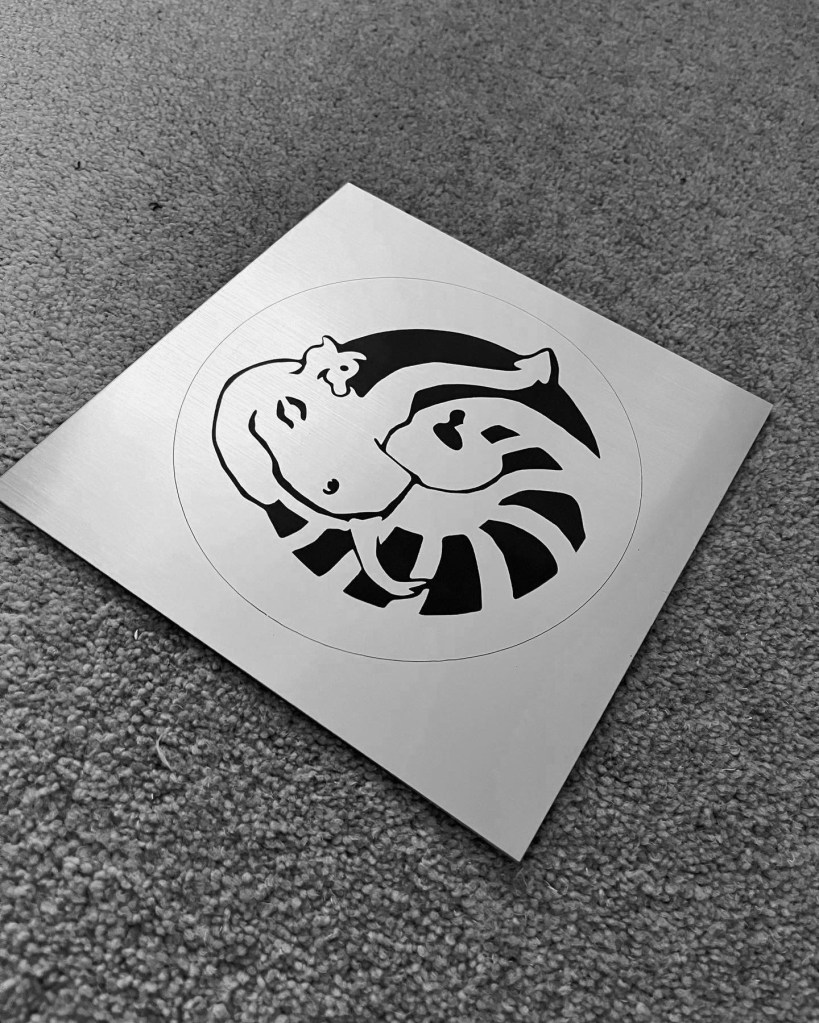 learning to laser cut STEAMhouse Birmingham production space Charlie Kirkham aluminium test cut dragon