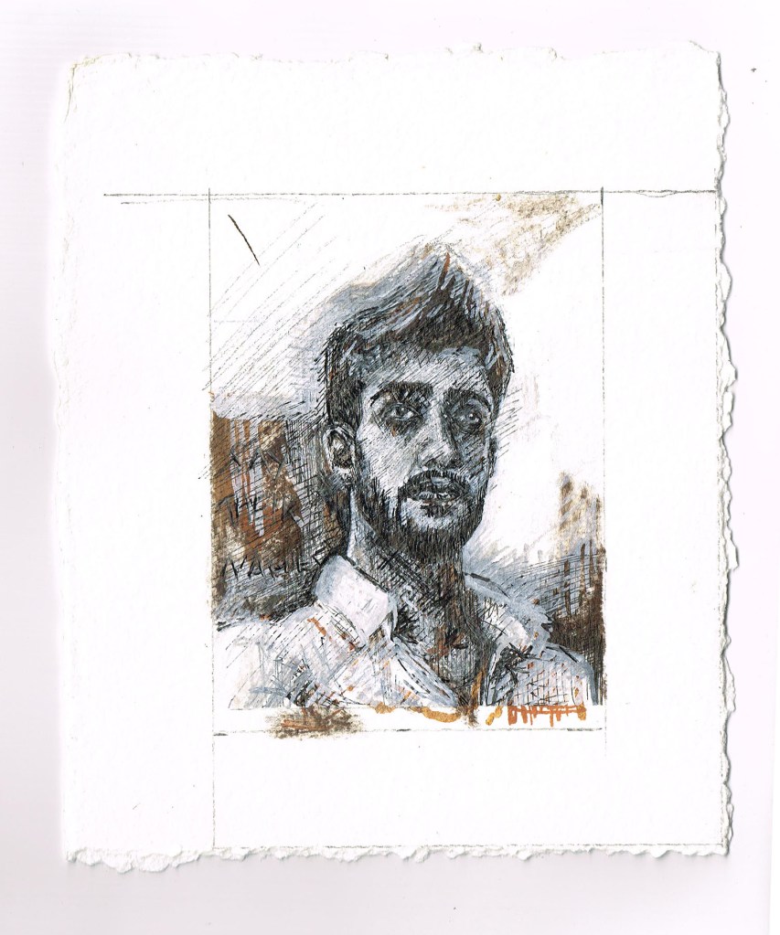  Mohammad-Hossein Faraji memorial portrait by Charlie Kirkham. Say Their Names Art Project Collective