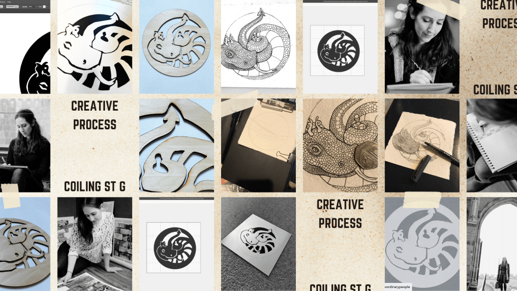 Charlie Kirkham artist image showing stages of the coiling st george design