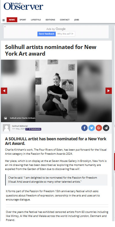 Solihull Observer 12 May 2024 article about Charlie Kirkham