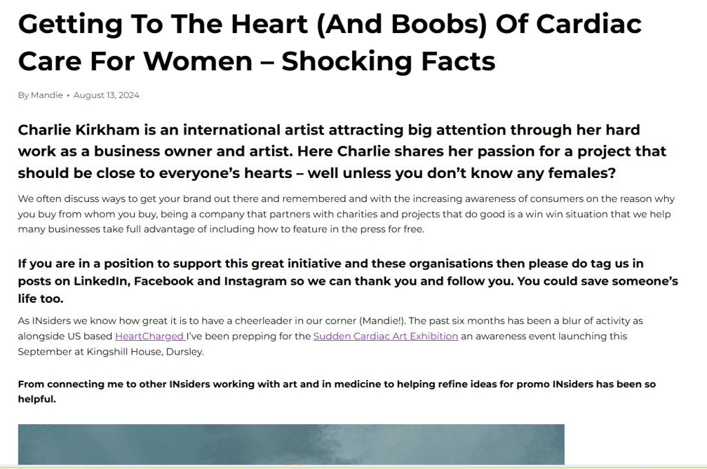 Getting to the heart (and boobs) of Cardiac Care for women – Shocking facts – The Business Woman's Network (thebusinesswomansnetwork.co.uk) INsiders Blog Aricle
