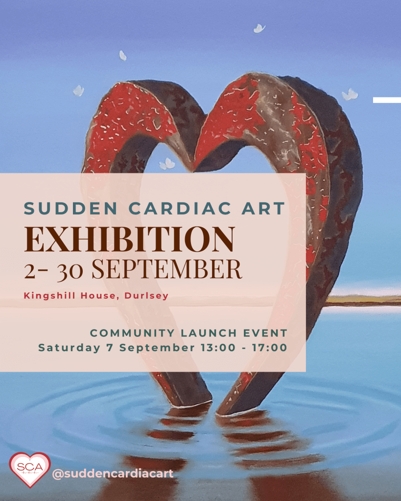 HEart poster Sudden Cardiac Art Exhibition September Kingshill HOuse Dursley. Artwork by Robert Walker